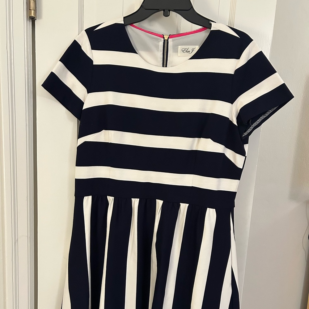 Eliza J navy and white striped dress, size 14